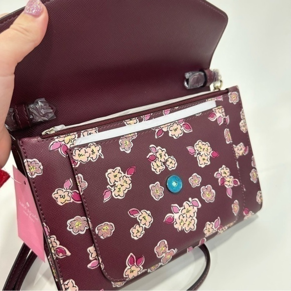 New Kate Spade Tinsel Flap Crossbody Envelope Clutch Bag with Floral Print - Picture 7 of 14
